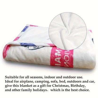 Dear Mom Letter Print Flannel Blanket with 50 x 60 or 60 x 80-Inch Size Options for Sofa and Bed Layering