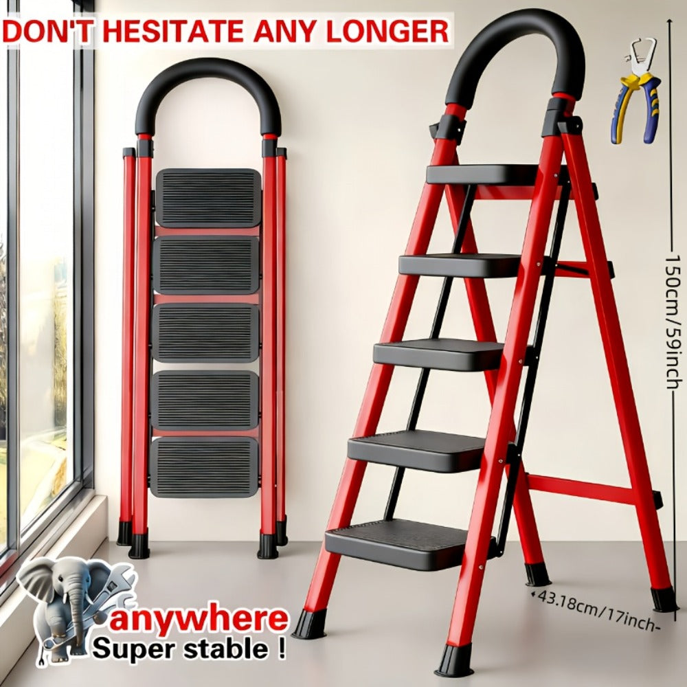 Folding Step Stool Ladder Steel with Anti-Slip Wide Treads & Handrails, Safety Lock, Portable Multi-Step Ladder for Home