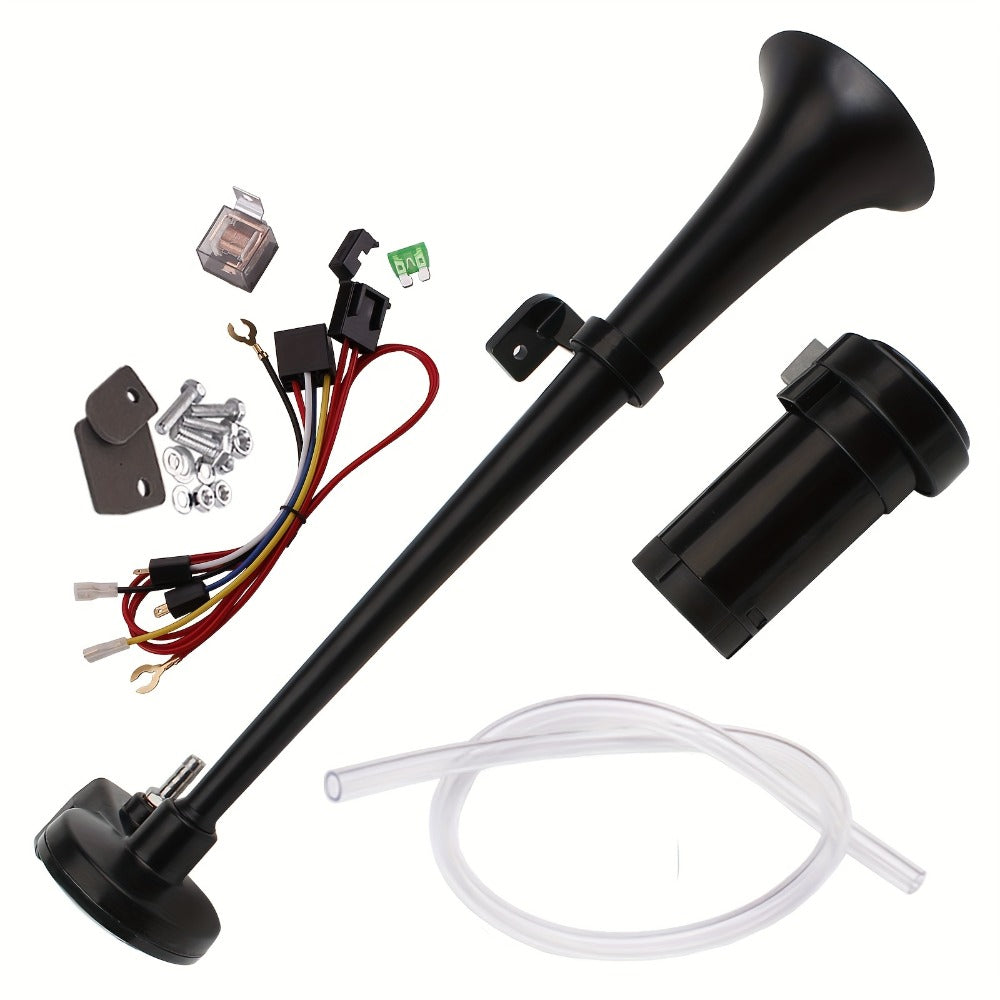 Air Horn Kit for Trucks – Super Loud 18" Single Trumpet Train Horn with Compressor, 12V/24V Universal Fit for Truck, Car, SUV, Jeep