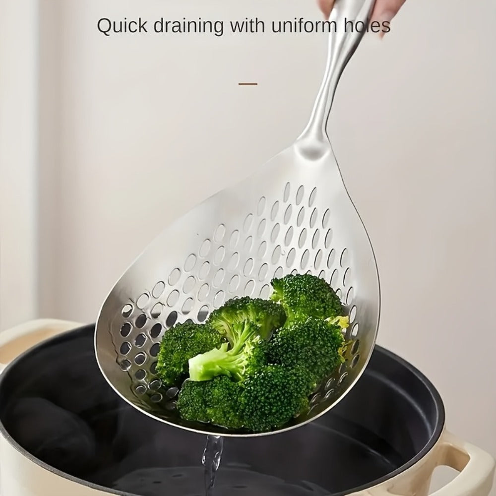 Stainless Steel Slotted Spoon Large Cooking Spoon for Frying Hot Pot Draining Serving for Home Cooking, Dining and Outdoor Meals
