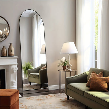 Full Length Mirror Floor Standing, Arched & Rect Body Mirror with Stand, Hanging or Leaning Wall Mirror, Aluminum Alloy Thin Frame