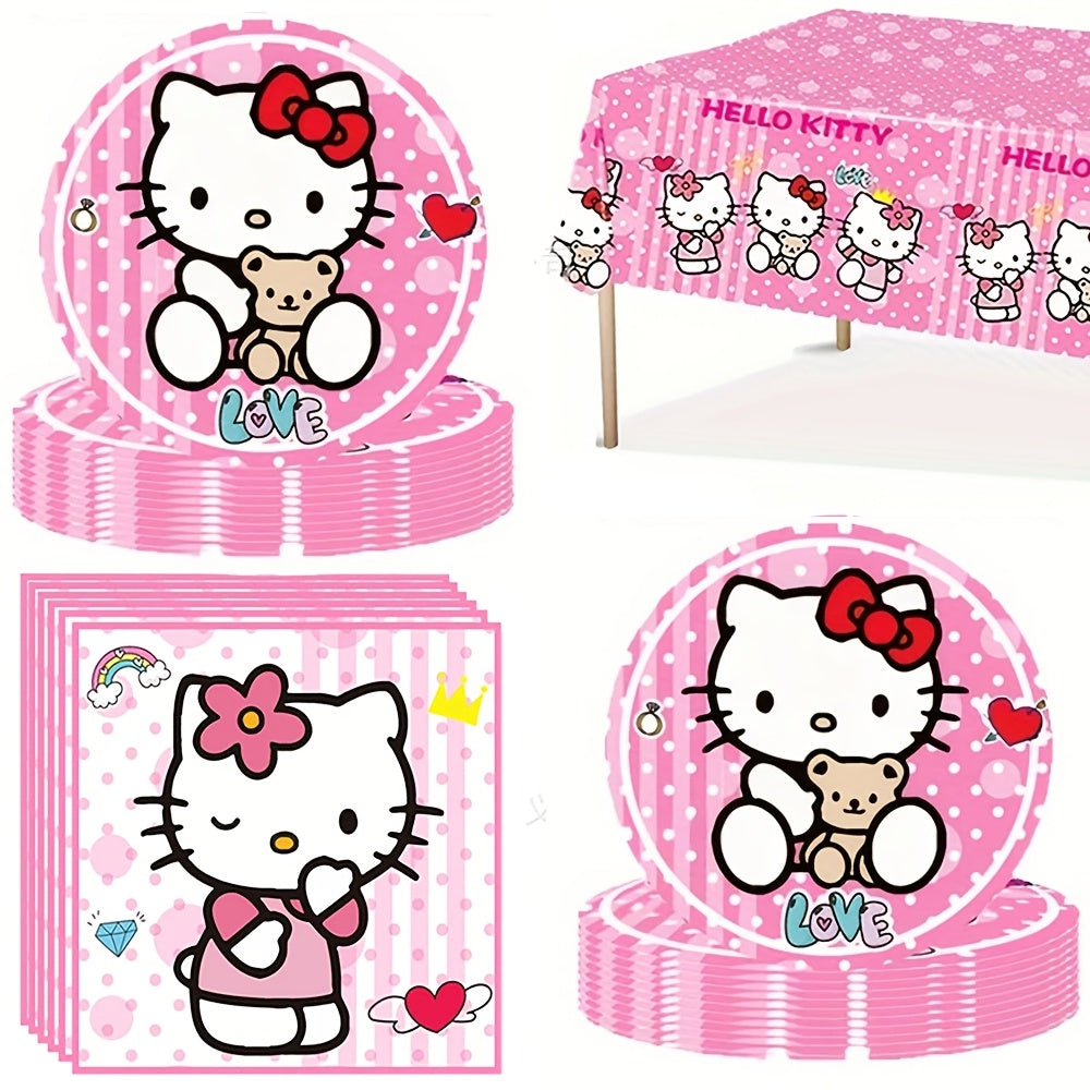 Party Supplies Hello Kitty 41-Piece Pink Table Set with 20 Plates, 20 Napkins and One Tablecloth