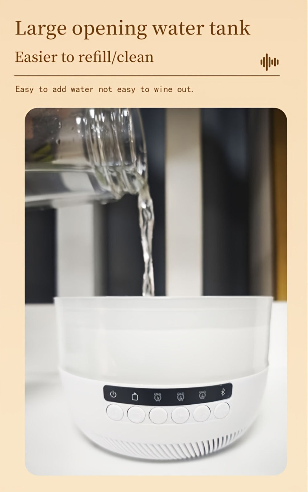 Cool Mist Humidifier with 7-Color Night Light Raindrop Music Design Dual Mist Output 26dB Ultra-Quiet 24H Operation Visible Water Level