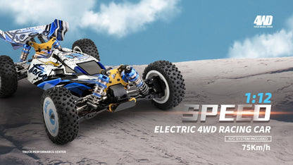 Remote Control Car, Wltoys 124017 Brushless 4WD Off-Road Racer with 75KM/H Source Speed and Two 7.4V 2200mAh Batteries