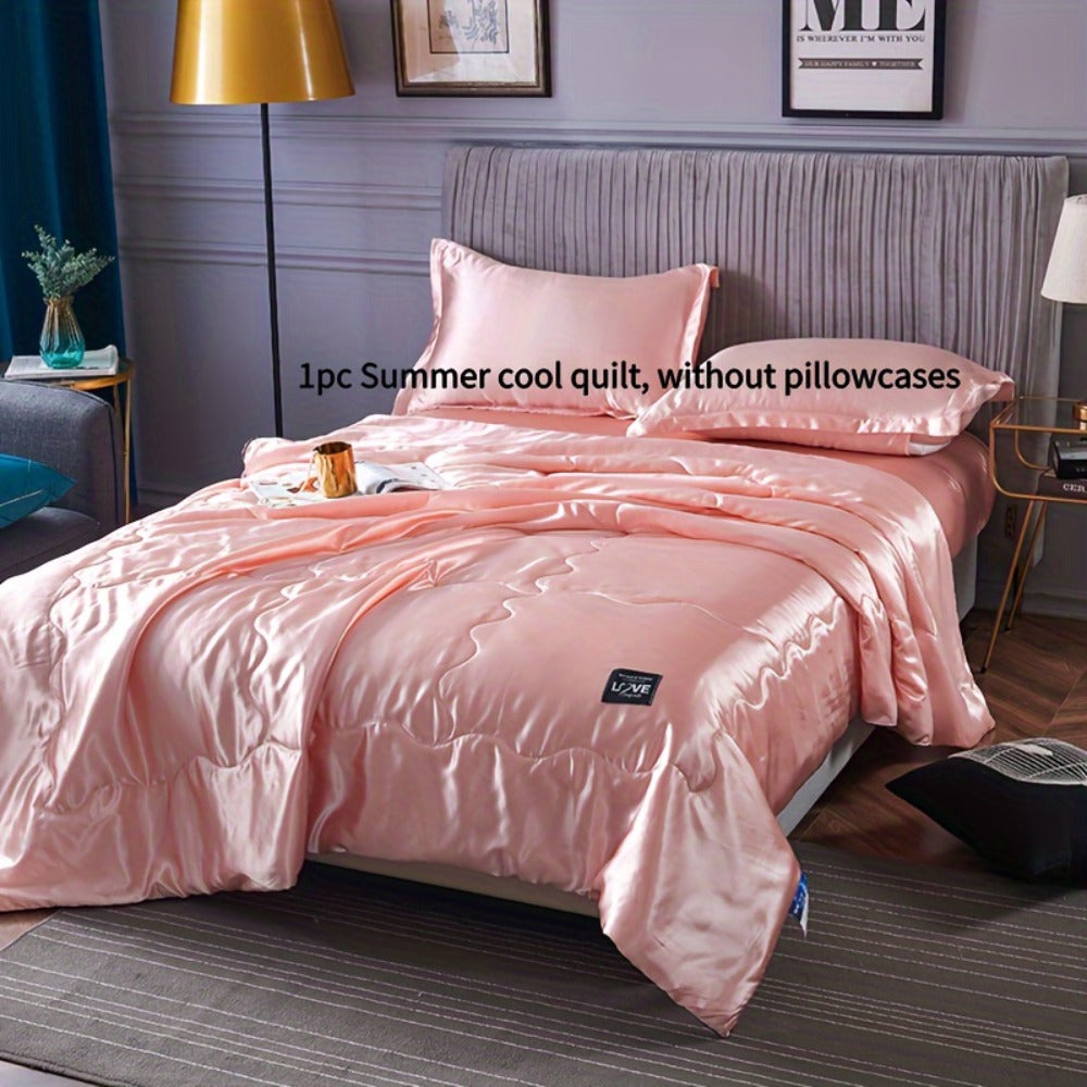 Cooling Satin Quilt Summer Comforter Ultra-Soft Breathable Lightweight Blanket, Machine Washable Satin Weave Bedspread for Home Dorm Hotel