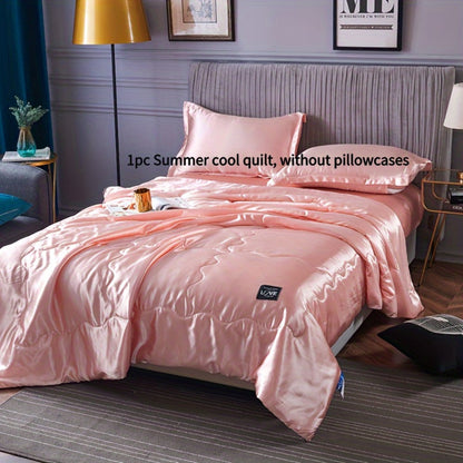 Cooling Satin Quilt Summer Comforter Ultra-Soft Breathable Lightweight Blanket, Machine Washable Satin Weave Bedspread for Home Dorm Hotel