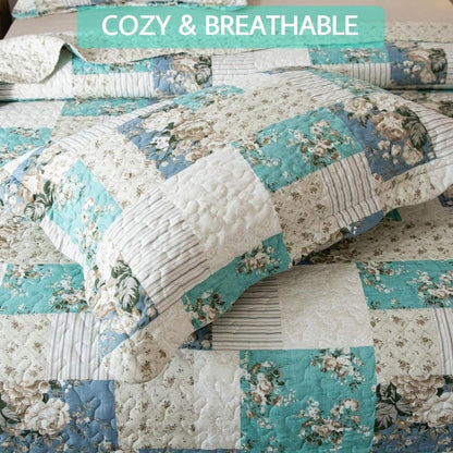 Floral Quilt Set Lightweight Bedspread Coverlet 2 or 3-Piece, All Season Hypoallergenic Breathable Paisley Patchwork Print Quilt for Bedroom