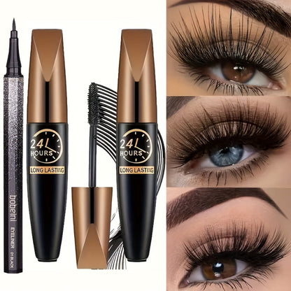 8D Fiber Mascara Set 2 Pcs Volumizing Lengthening Smudge-Proof Waterproof Lash Extension, for Makeup, Travel and Everyday Vanity Use