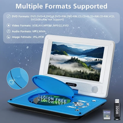 9.5-Inch Portable DVD Player with 270° Swivel Screen, Dual Speakers and Black or Blue Finish