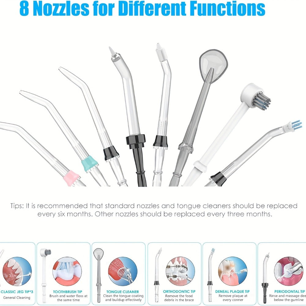 Water Flosser for Teeth & Braces 600ml Large Tank – 10 Adjustable Pressure Levels 8 Nozzles IPX4 Waterproof Professional Oral Irrigator
