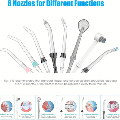 Water Flosser for Teeth & Braces 600ml Large Tank – 10 Adjustable Pressure Levels 8 Nozzles IPX4 Waterproof Professional Oral Irrigator