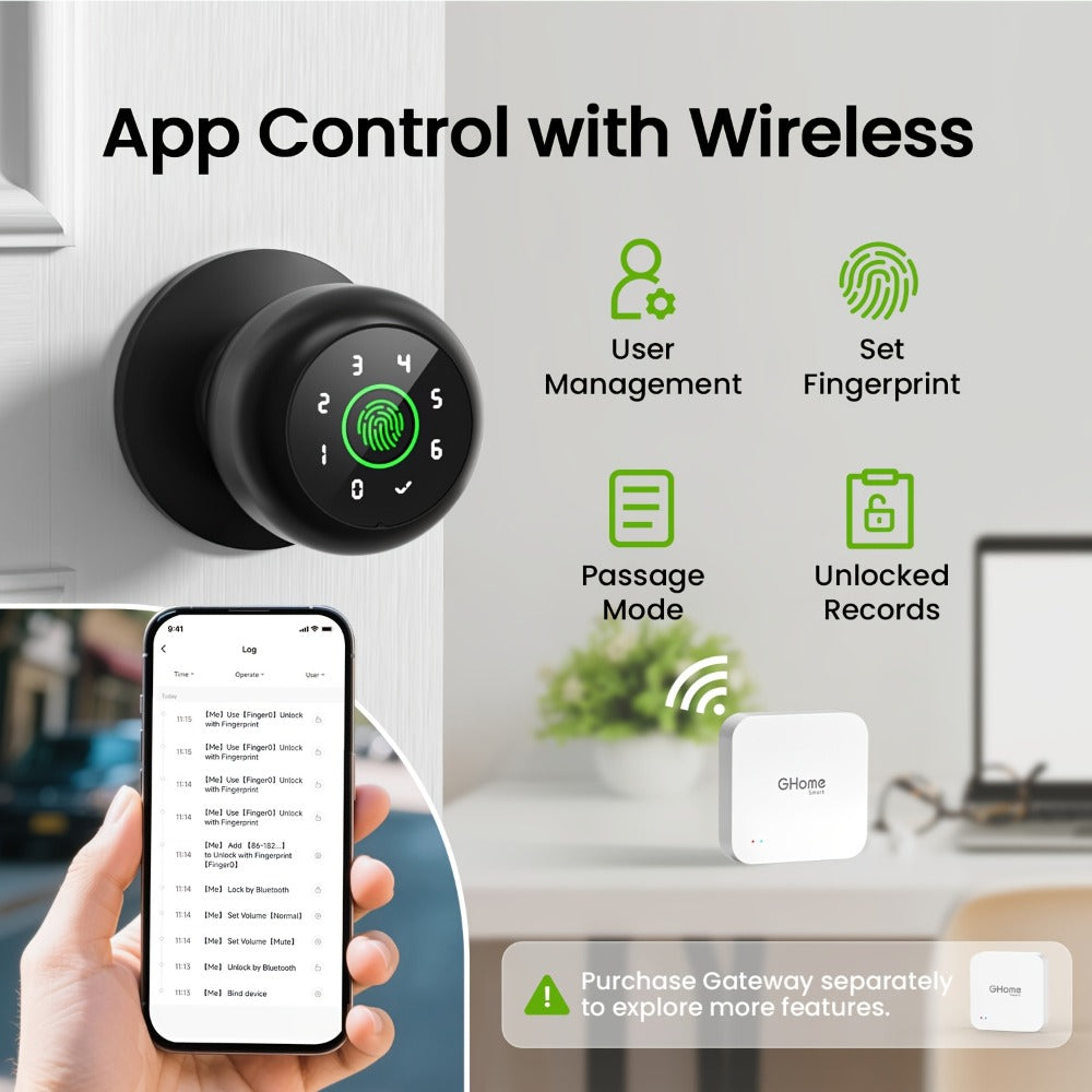 Smart Door Lock GHome K10 K10 PRO K20 and KD03 PRO Knob Models with Three or Four Access Methods