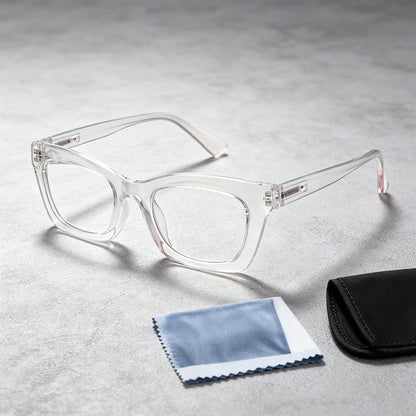 Reading Glasses – Three-Pair Square Reader Set with Spring Hinges, Cloths and Bags with Multiple Strength and Color Options