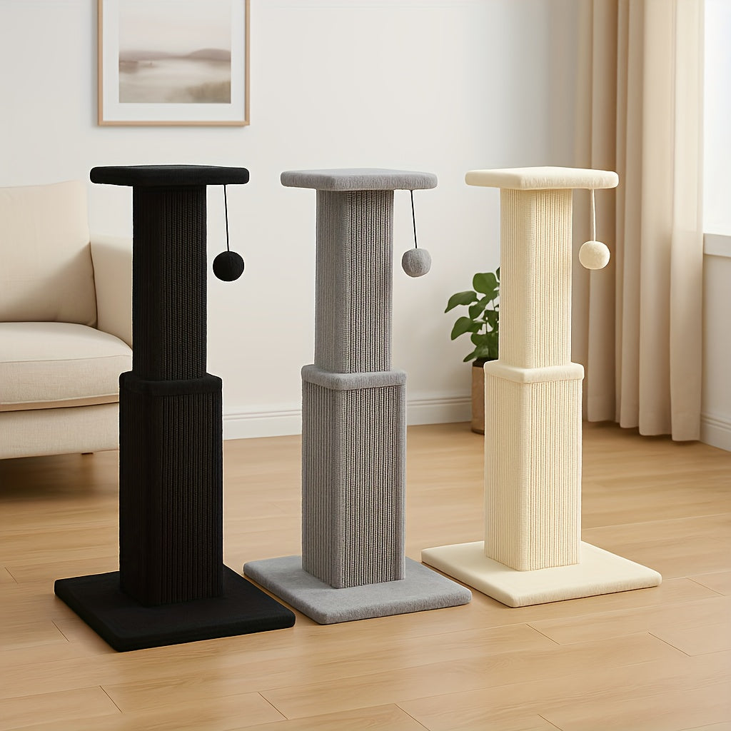 Cat Scratching Post Multi-Tier Sisal Tower for Indoor Cats – 18.9" & 32" Cat Tree with Hanging Ball Toy, Natural Sisal Rope, Sturdy Base