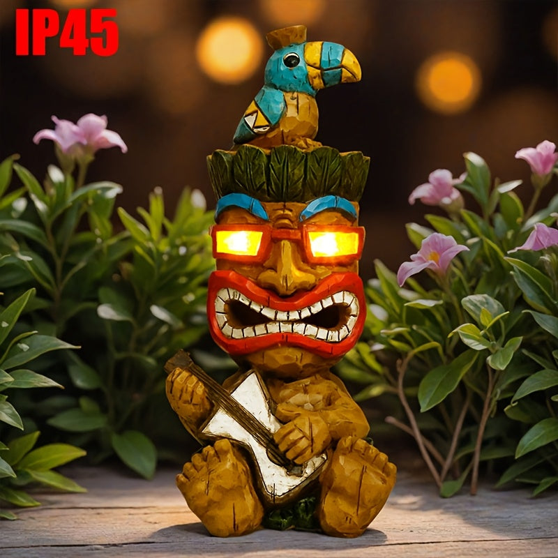 Hawaiian Tiki Statue Standing Resin Totem Pole, Woodcarving Tribal Figure Outdoor Decor for Terrace Bar Party Unique Gift