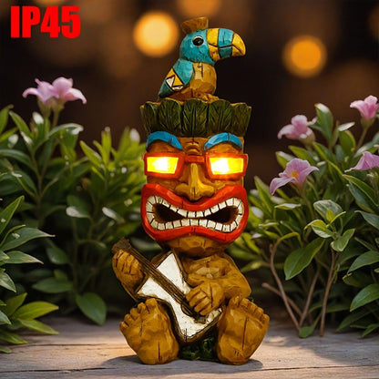 Hawaiian Tiki Statue Standing Resin Totem Pole, Woodcarving Tribal Figure Outdoor Decor for Terrace Bar Party Unique Gift