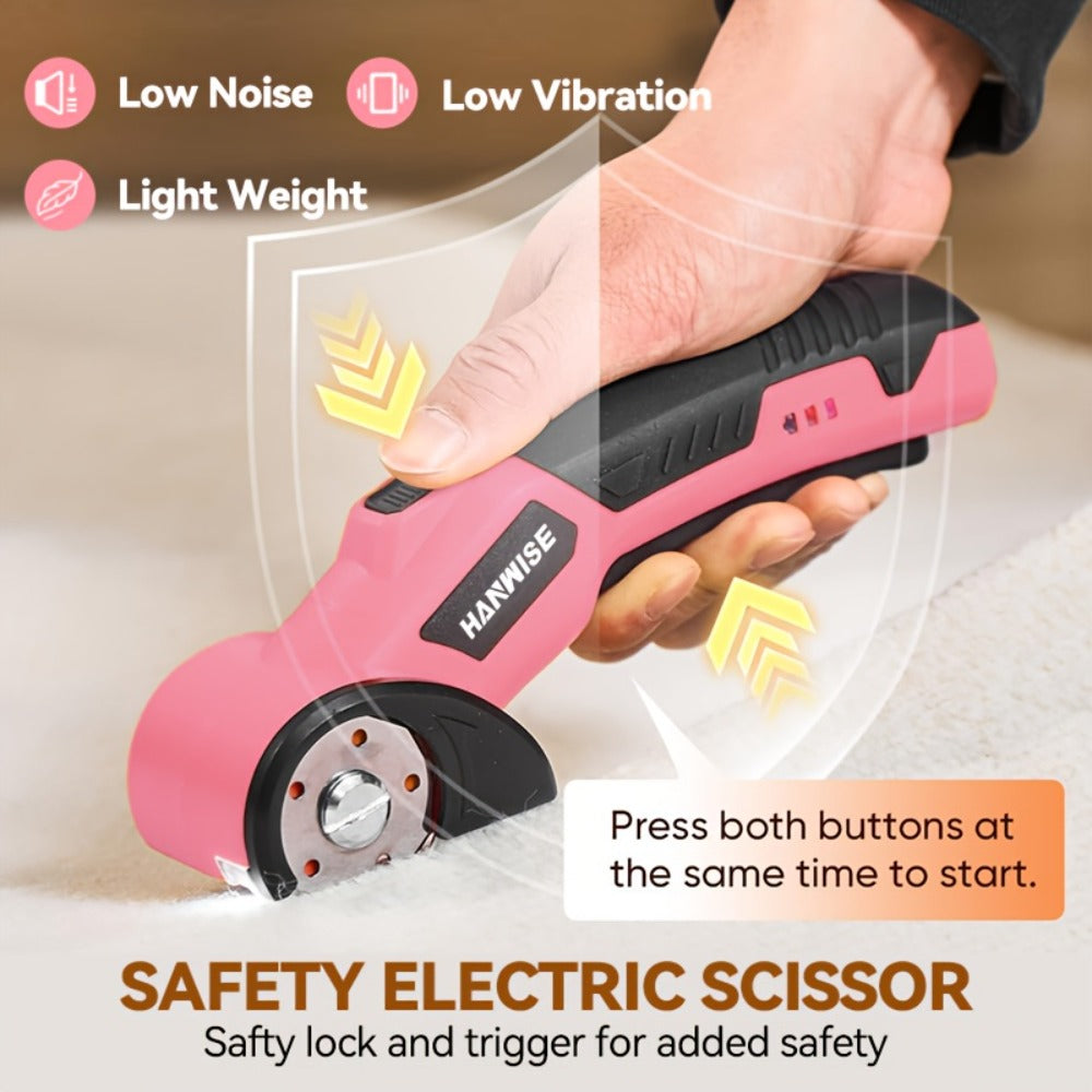 Electric Scissors Cordless 4.2V Rotary Cutter with 2000mAh Battery, 10000 RPM, Safety Lock, LED Light