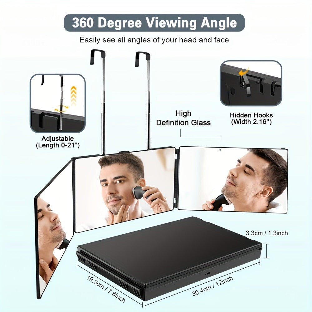 3 Way Mirror for Self Hair Cutting 360° Trifold Barber Mirror Set – Anti-Fog HD Glass, Oil-Rubbed Finish