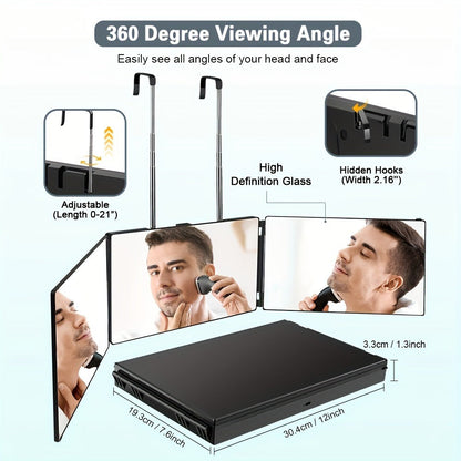 3 Way Mirror for Self Hair Cutting 360° Trifold Barber Mirror Set – Anti-Fog HD Glass, Oil-Rubbed Finish