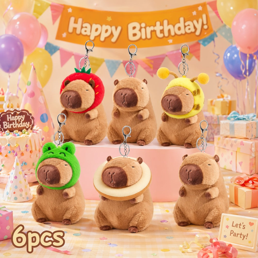 Capybara Plush Keychain Stuffed Animal Cute Mini Capybara with Clothes and Accessories for Parties, Celebrations and Guest Favors