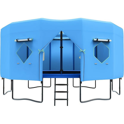 Trampoline Tent Canopy with Windows & Sun Protection – Fits 6/8/10/12/14/15/16ft Round Trampoline, Straight Pole Compatible