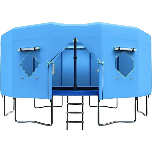 Trampoline Tent Canopy with Windows & Sun Protection – Fits 6/8/10/12/14/15/16ft Round Trampoline, Straight Pole Compatible