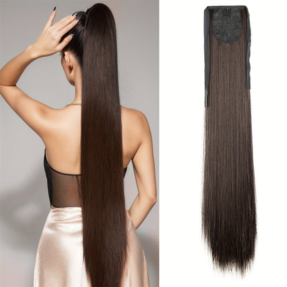 Hair Extensions Straight 34-Inch Synthetic Ponytail with Ribbon Wrap and Five Mixed or Natural-Tone Colors