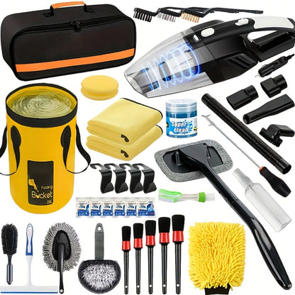 Car Cleaning Kit in 19 or 41-Piece Options with Brushes, Towels, Bucket and Selected Vacuum Tools