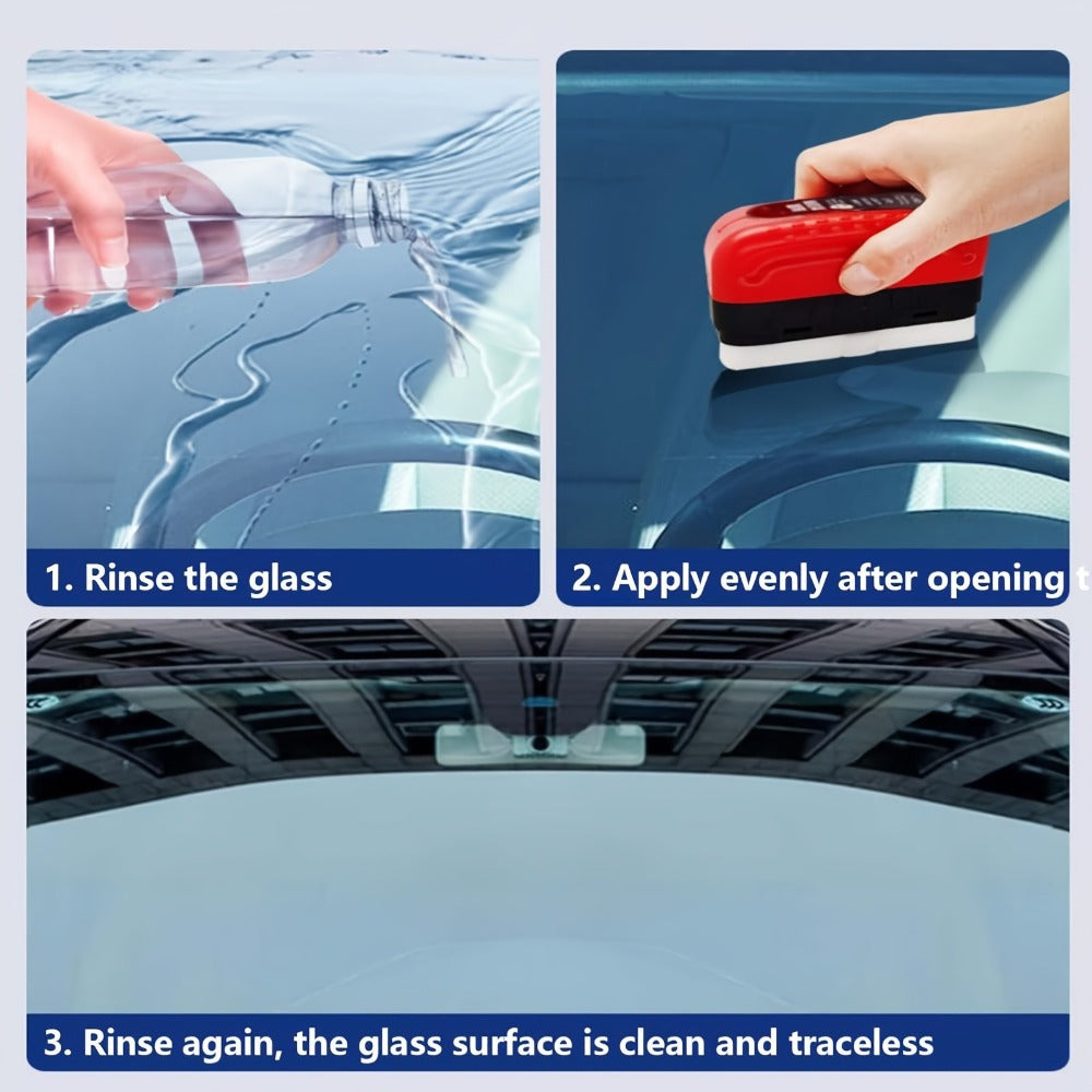Car Glass Oil Film Remover Kit 3-Pack – Automotive Windshield Cleaner with Applicator Brush, Rain Repellent Coating & Degreaser Solution