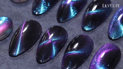Gel Nail Polish 8-Piece Aurora Magnetic Cat-Eye Set with Black-Crystal Glitter and 3D Light-Shifting Finish for UV/LED Cure
