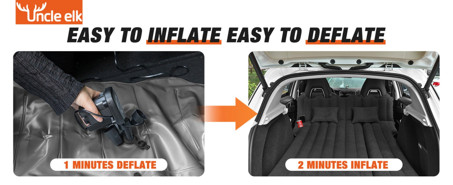 SUV Air Mattress for Camping Inflatable Car Bed with Air Pump 2 Pillows Flocking Surface Portable Sleeping Pad for SUV Backseat Road Trip