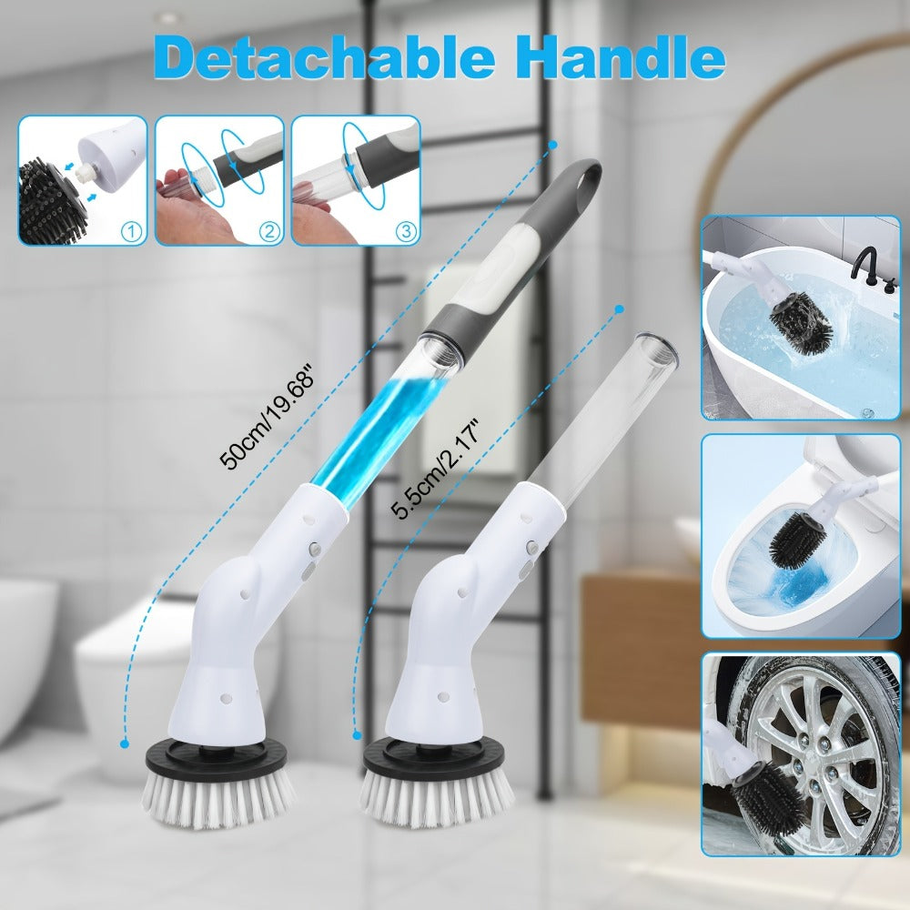 Electric Spin Scrubber Cordless Rechargeable - Adjustable Handle with 6 Brush Heads, All-Purpose Power Scrubber for Bathroom