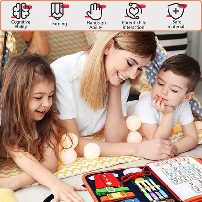 Montessori Busy Board for Toddlers Ages 1 2 3 4, Sensory Activity Learning Toy with Zipper Buckle Button Lace Snap