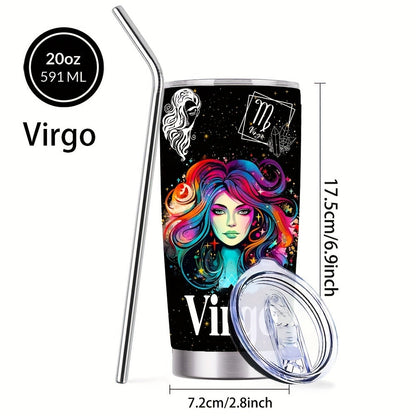 Insulated Tumbler 20oz Zodiac Sign 304 Stainless Steel with Lid, Straw and 12 Horoscope Options