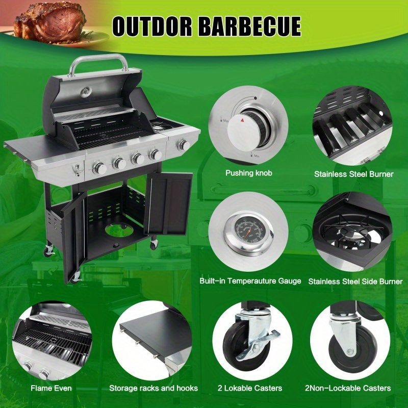 Propane Gas Grill Stainless Steel 3 & 4 Burner Outdoor BBQ Grill with Side Burner, Grill Cover & 344 Sq In Cooking Surface