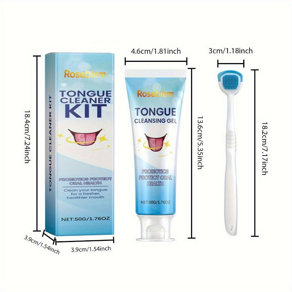 Tongue Cleaner Kit with Probiotic Cleansing Gel & Tongue Brush, Bad Breath Eliminator Fresh Mouth Daily Oral