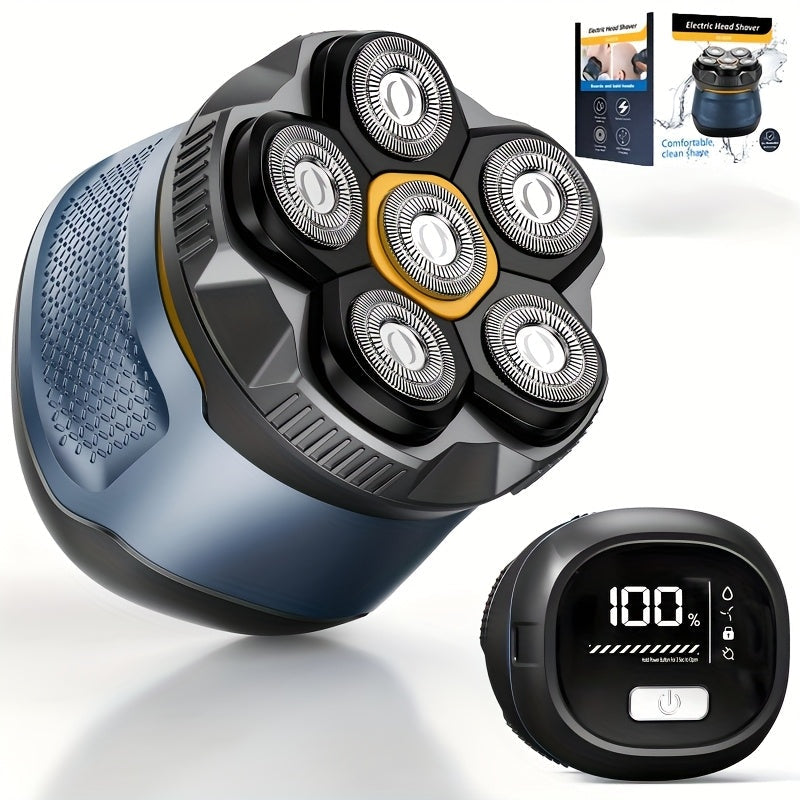 6D Magnetic Rotary Head Shaver IPX7 Waterproof Rechargeable – Quiet Motor Bald Head Shaver & Beard Trimmer with Replaceable Magnetic Blade