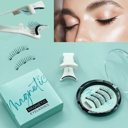 CX159-1 Natural-Style Magnetic False Eyelash Pair with White Curved Applicator and Round Case