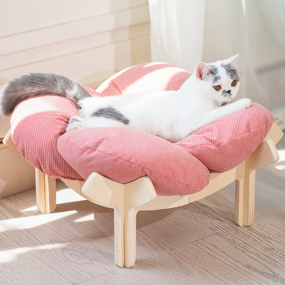 Cat Sofa Heart-Shaped Solid Wood Frame Pet Couch with Soft Cushion for Cats Small Dogs Indoor Chaise Lounge Furniture Beige Blue Pink