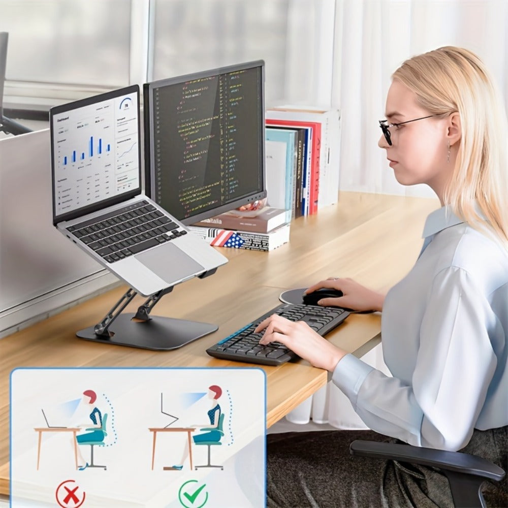 Foldable Laptop Stand with Vented Metal Tray, Dual-Hinge Riser and Three 10-16.5 Inch Source Options