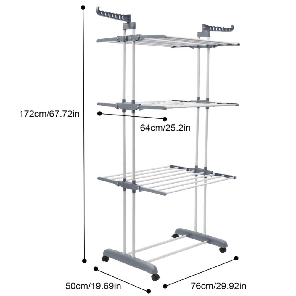 Clothes Drying Rack 4-Tier Foldable Metal Laundry Rack with Rolling Casters, Holds 30+ Garments, Adjustable Shelf Heights