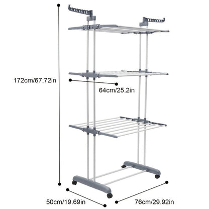 Clothes Drying Rack 4-Tier Foldable Metal Laundry Rack with Rolling Casters, Holds 30+ Garments, Adjustable Shelf Heights