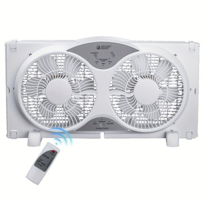 Window Fan Twin 9-Inch with Remote Control, Reversible Airflow Blades In/Out Exchange, 3 Speed Settings