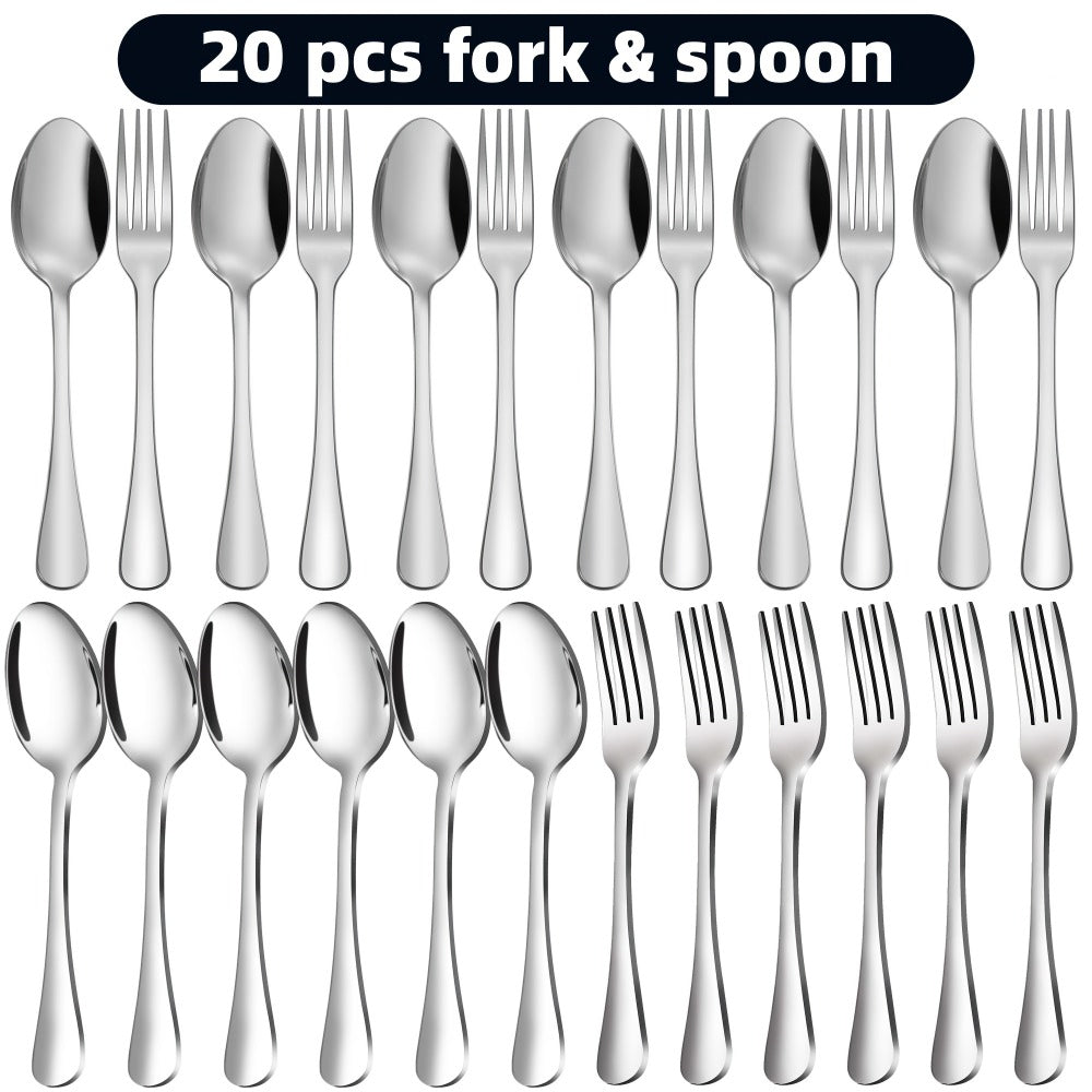 Stainless Steel Flatware Sets in 20–72 Piece Silver, Black or Gold Configurations with Exact Checkout Options