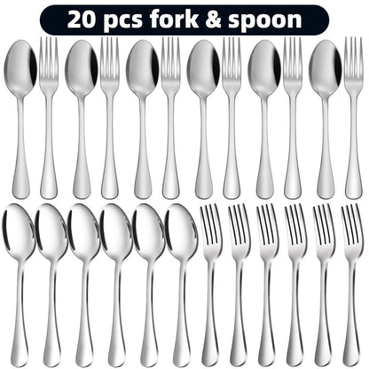 Stainless Steel Flatware Sets in 20–72 Piece Silver, Black or Gold Configurations with Exact Checkout Options