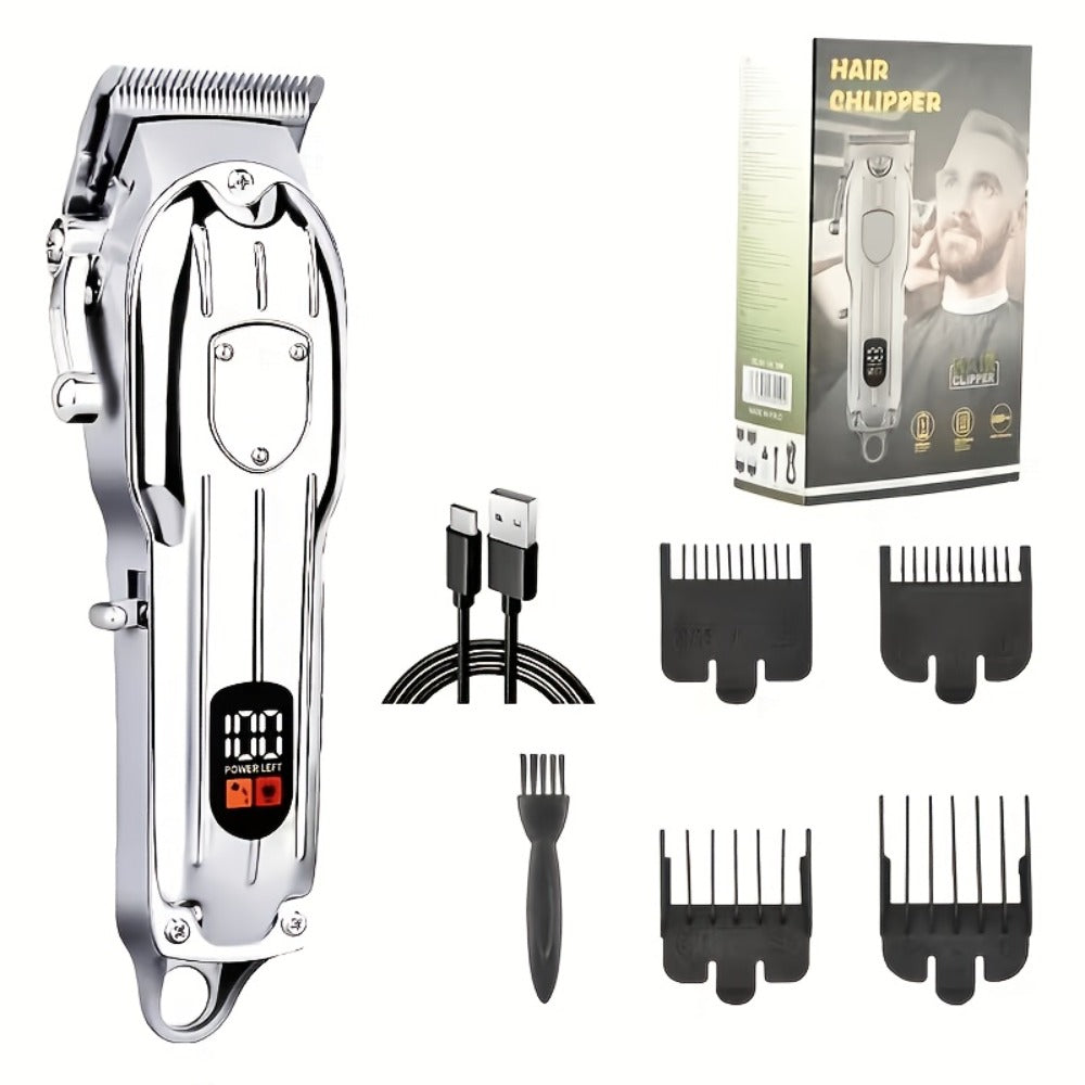 Professional Electric Hair Clipper Set for Men – 5-Speed LED Display Rechargeable Beard Trimmer & Hair Carving Kit
