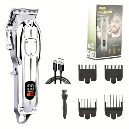 Professional Electric Hair Clipper Set for Men – 5-Speed LED Display Rechargeable Beard Trimmer & Hair Carving Kit