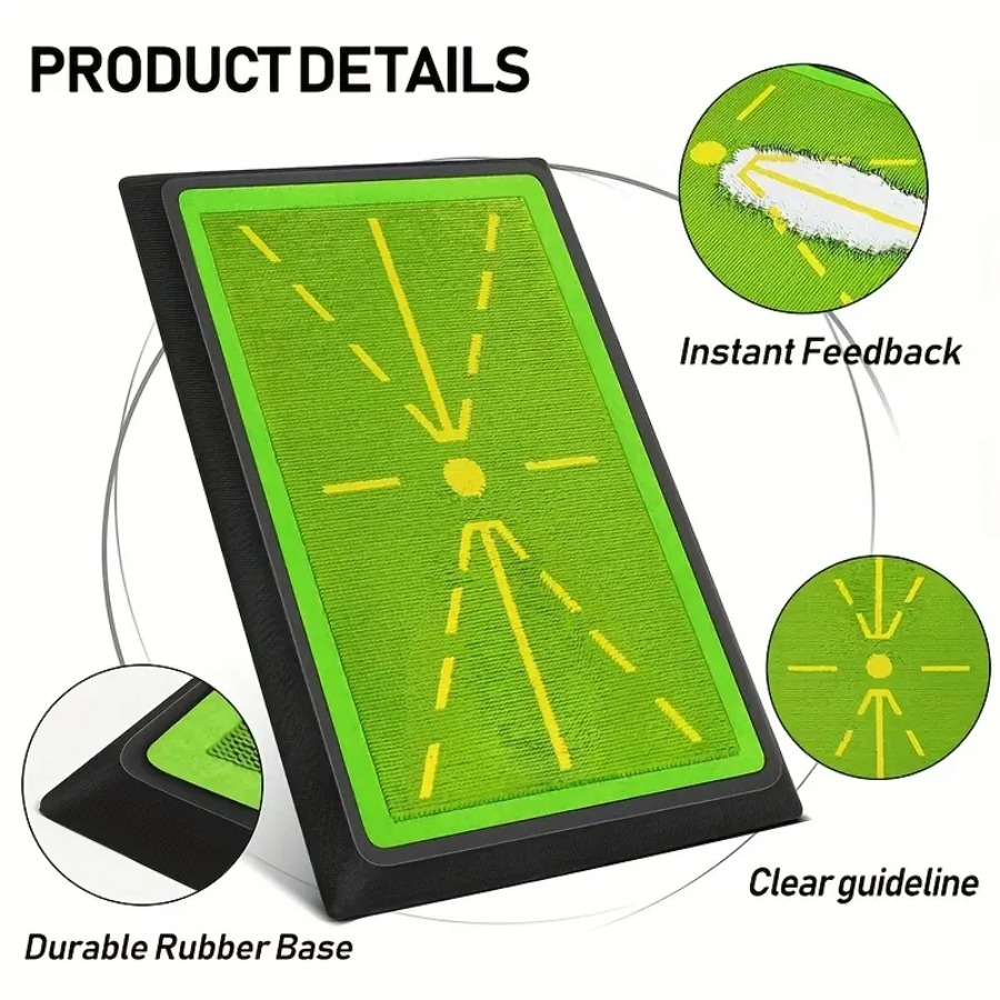 Golf Swing Training Mat with Ball Impact Path Feedback – Anti-Slip PP Base, Color-Change Swing Indicator, SBR Shock Absorption for Indoor