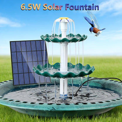 Three-Tier Solar Bird Bath Fountain with 3.5W Dark Green Option and Detachable Cascade Components