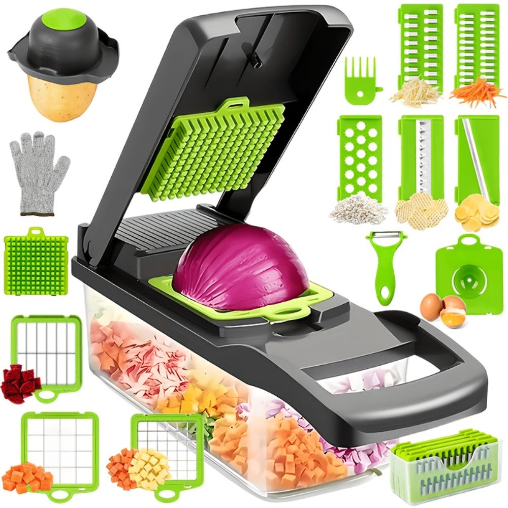 Vegetable Chopper 18-in-1 Upgraded Mandoline Slicer – Professional Onion Chopper Food Dicer Cutter with Container